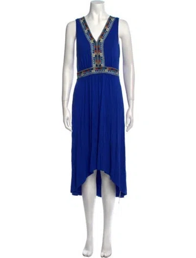 Pre-owned Neiman Marcus V-neck Midi Length Dress In Blue