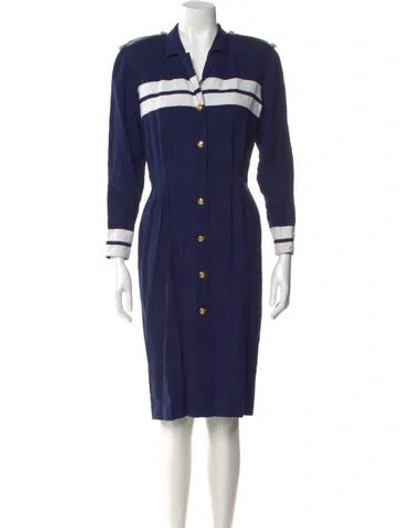 Pre-owned Neiman Marcus V-neck Midi Length Dress In Blue