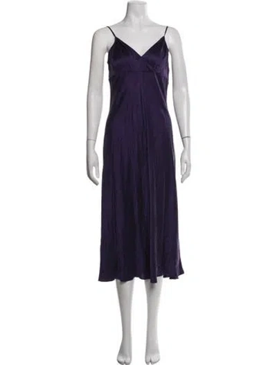 Pre-owned Neiman Marcus V-neck Midi Length Dress In Purple
