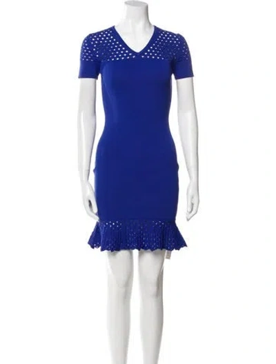 Pre-owned Neiman Marcus V-neck Mini Dress In Blue