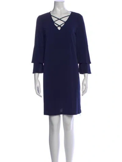Pre-owned Neiman Marcus V-neck Mini Dress In Blue
