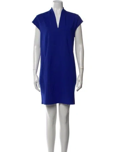 Pre-owned Neiman Marcus V-neck Mini Dress In Blue