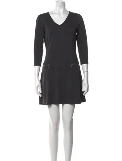 Pre-owned Neiman Marcus V-neck Mini Dress In Grey