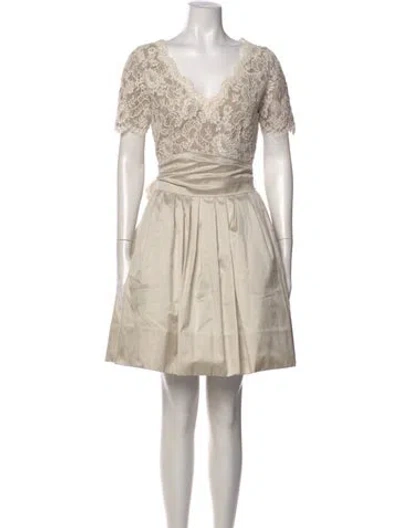 Pre-owned Neiman Marcus V-neck Mini Dress In Neutral