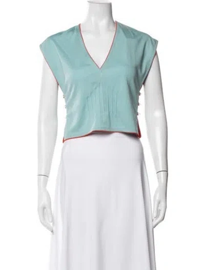 Pre-owned Neiman Marcus V-neck Short Sleeve Top In Blue