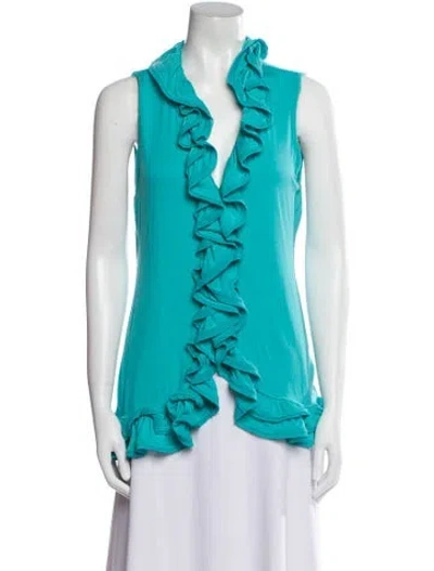 Pre-owned Neiman Marcus V-neck Sleeveless Blouse In Blue