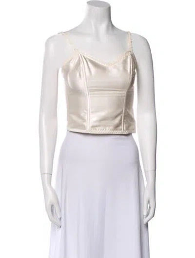 Pre-owned Neiman Marcus V-neck Sleeveless Crop Top In Neutral