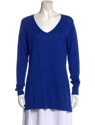 Pre-owned Neiman Marcus V-neck Sweater In Blue