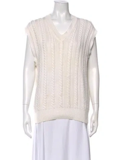 Pre-owned Neiman Marcus V-neck Sweater In White
