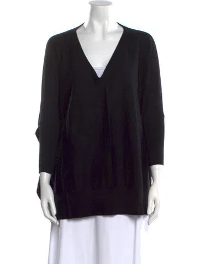 Pre-owned Neiman Marcus V-neck Three-quarter Sleeve Blouse In Black