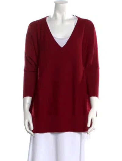 Pre-owned Neiman Marcus V-neck Three-quarter Sleeve Blouse In Red