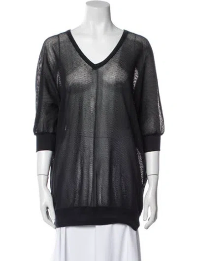 Pre-owned Neiman Marcus V-neck Three-quarter Sleeve Top In Black