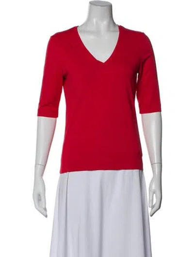 Pre-owned Neiman Marcus V-neck Three-quarter Sleeve T-shirt In Red