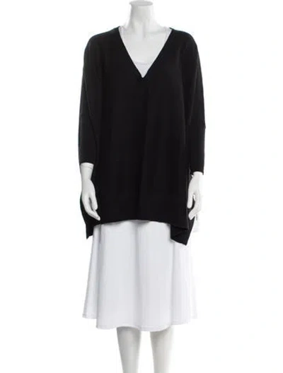 Pre-owned Neiman Marcus V-neck Three-quarter Sleeve Tunic In Black