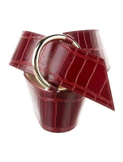 Pre-owned Neiman Marcus Wide Embossed Leather Belt In Red