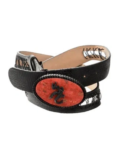 Pre-owned Neiman Marcus Wide Leather Waist Belt In Black