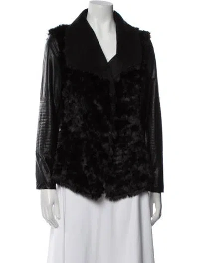Pre-owned Neiman Marcus Wool Faux Fur Jacket In Black