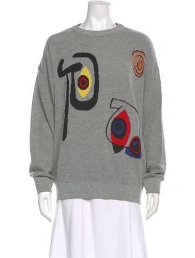 Pre-owned Neiman Marcus Wool Graphic Print Sweater In Gray