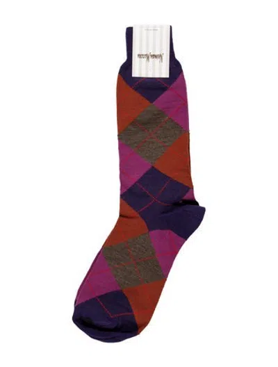 Pre-owned Neiman Marcus Wool Long Socks W/tags In Purple