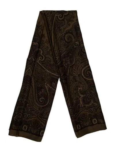Pre-owned Neiman Marcus Wool Paisley Print Scarf In Green