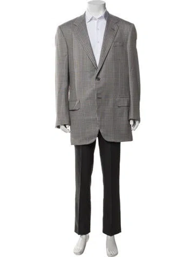 Pre-owned Neiman Marcus Wool Plaid Print Blazer In Black