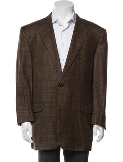 Pre-owned Neiman Marcus Wool Plaid Print Blazer In Brown