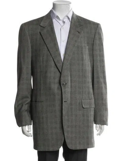 Pre-owned Neiman Marcus Wool Plaid Print Blazer In Gray