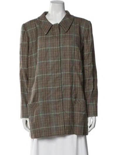 Pre-owned Neiman Marcus Wool Plaid Print Blazer In Multi