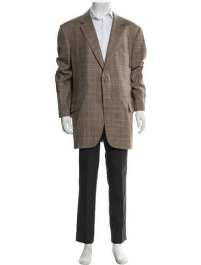 Pre-owned Neiman Marcus Wool Plaid Print Blazer In Multicolor
