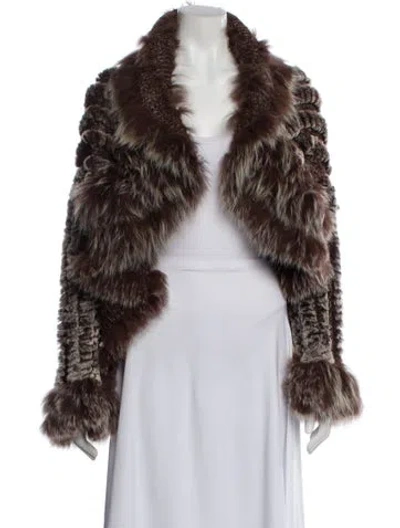 Pre-owned Neiman Marcus Wool Printed Fur Coat In Brown