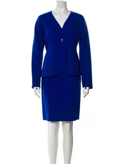 Pre-owned Neiman Marcus Wool Skirt Suit In Blue