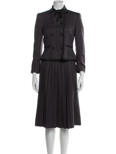 Pre-owned Neiman Marcus Wool Striped Skirt Suit In Gray