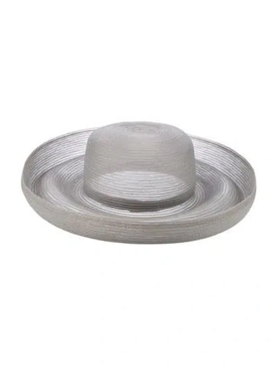 Pre-owned Neiman Marcus Woven Wide Brim Sun Hat In Gray