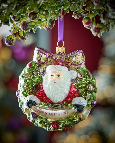 Neiman Marcus Wreath With Santa Christmas Ornament