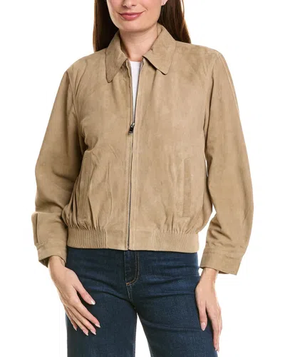 Neiman Marcus Zip Up Collared Suede Jacket In Green