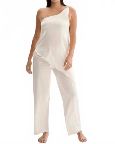 Nelblu Calipso Asymmetric One-shoulder Silk Top In Perla In White