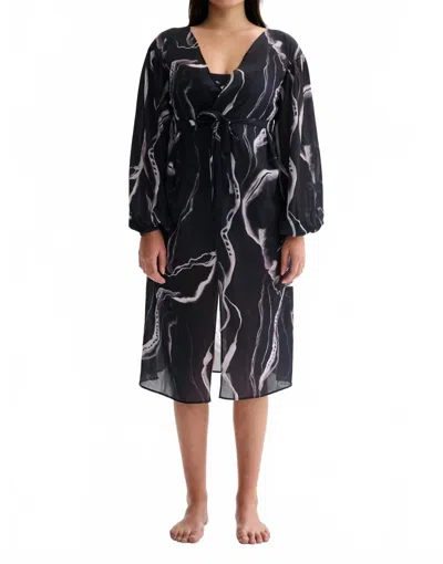 Nelblu Classic Long Kimono Dress In Print Negro In Multi