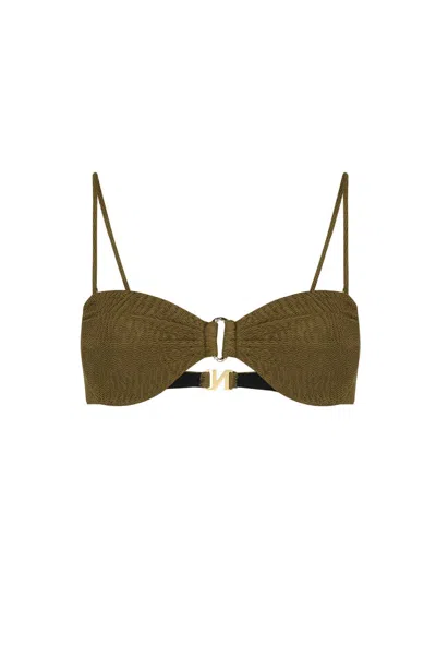 Nelblu Ondas Crinkle Bandeau Bikini Top In Olivo In Green