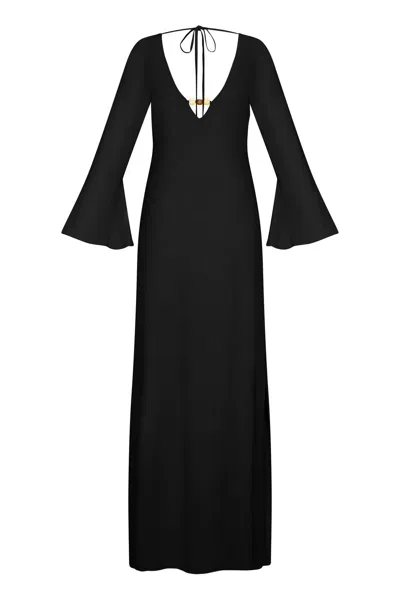 Nelblu Women's Anaconda Vestido Maxi Long Sleeves Dress In Negro In Black