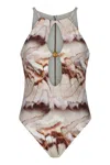 Nelblu Women's Brown Bosque One Piece Print Cafe In Animal Print