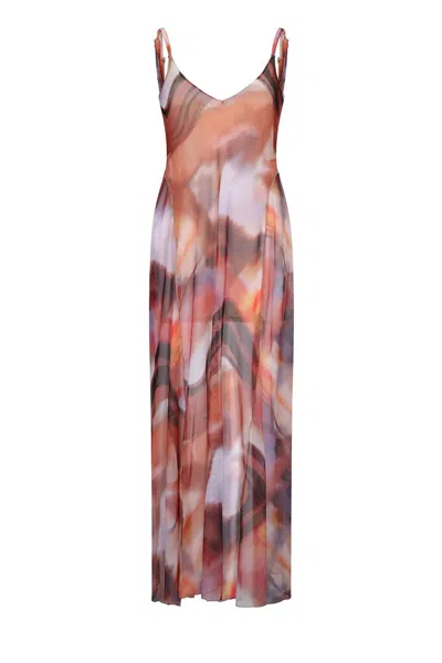 Nelblu Women's Safari Vestido-neck & Spaghetti Straps Maxi Dress In Print Rosa In Brown