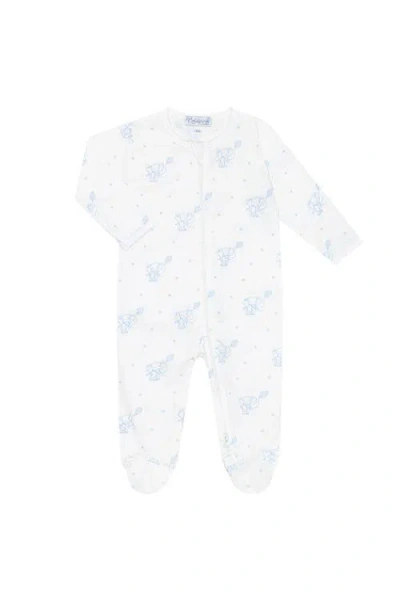 Nellapima Babies'  Blue Elephant Zipper Footie In White