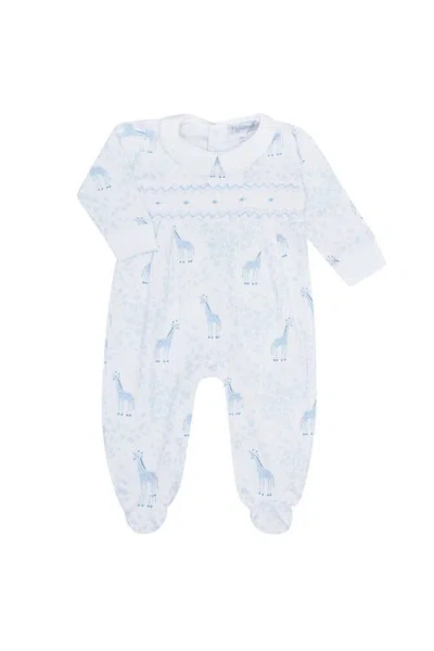 Nellapima Babies'  Blue Giraffe Print Smocked Footie In White