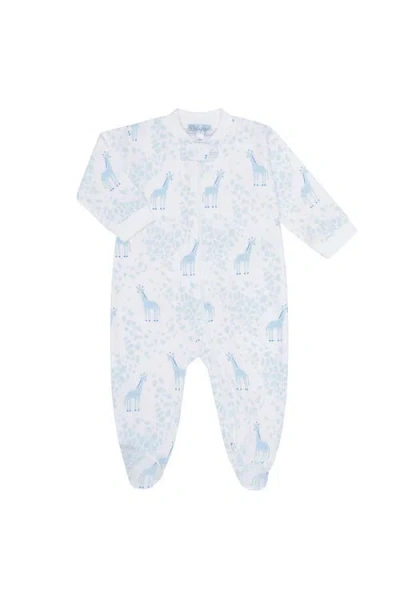 Nellapima Babies'  Blue Giraffe Print Zipper Footie In White