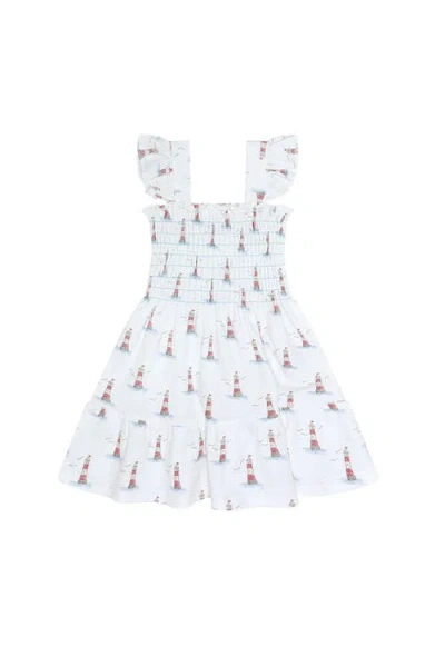 Nellapima Kids'  Lighthouse Print Gathered Dress In White