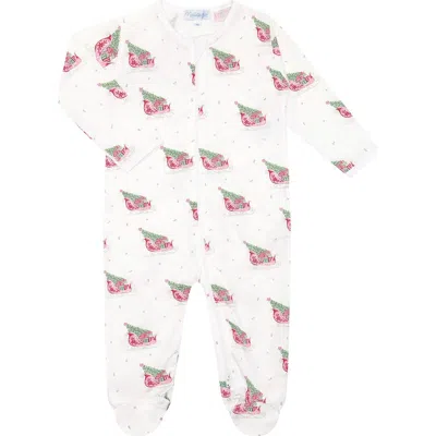 Nellapima Kids'  Pima Cotton Christmas Merry Sleighs Zipper Footie In White