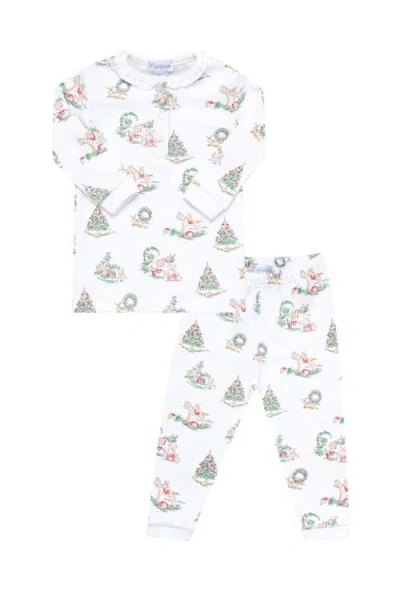 Nellapima Babies'  Pima Cotton Christmas Toile Girl's Pajamas In Red