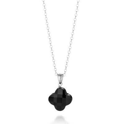 Nellou Jewellery Women's Black / Silver Black Agate Gem Clover Necklace Sterling Silver