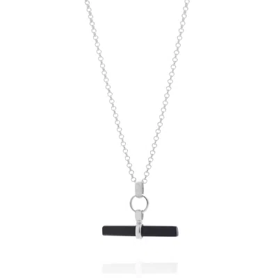Nellou Jewellery Women's Black / Silver Black Onyx T Bar Necklace Sterling Silver In Pink