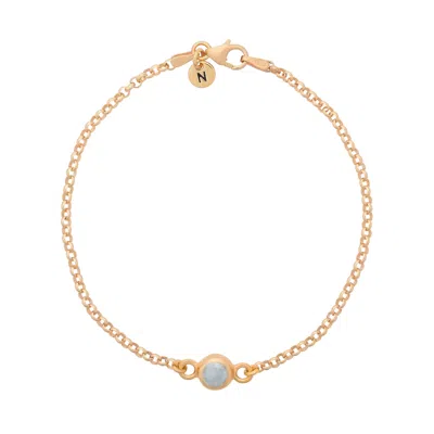 Nellou Jewellery Women's Blue Aquamarine Birthstone Gem Dot Bracelet Gold Plated Sterling Silver - March